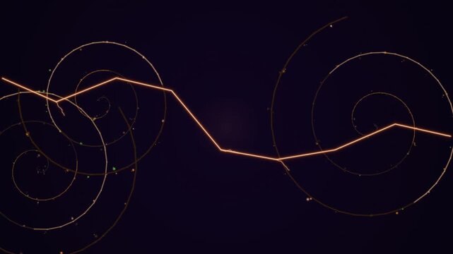 Abstract golden spirals design against dark backdrop; glowing branch pattern evoking growth and intertwined forms; minimalistic cosmic artwork