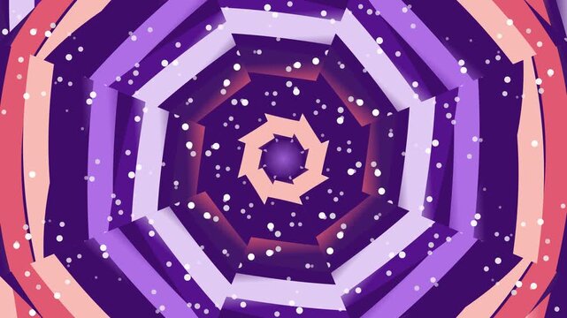 Abstract hypnotic kaleidoscopic pattern featuring concentric octagon shapes with radial burst effects and snow-like dot details