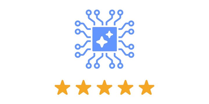 System node linked to rating stars. Performance evaluation and quality validation concept scene. Quality assurance process element detail. Clean interface design.