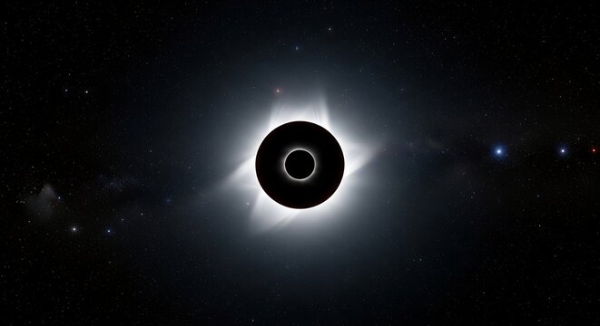 Dramatic Total Solar Eclipse Glowing in Dark Starry Space