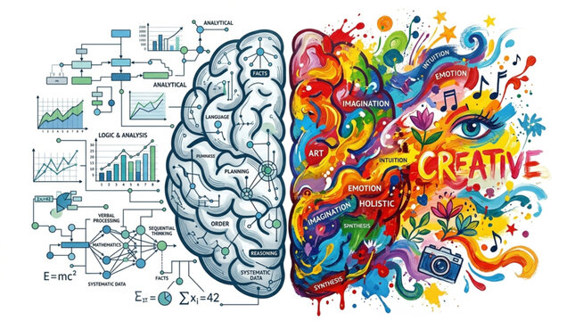 Creative Brain Versus Analytical Brain Illustration.