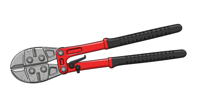 Red handled bolt cutter tool.