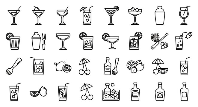 Cocktail icons and drink glasses.