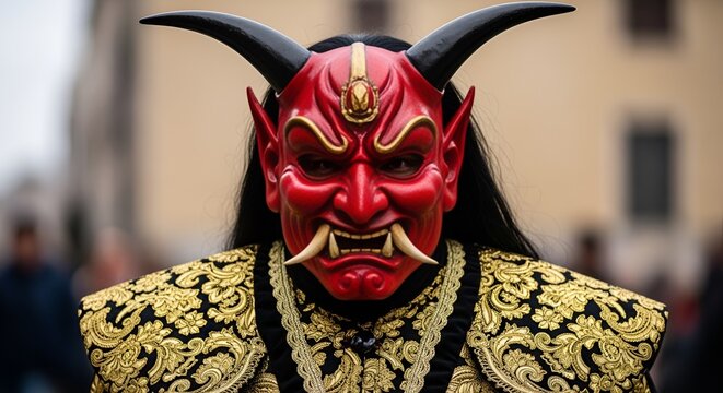 Scary Red Demon Mask, Traditional Japanese Oni Costume, Festival