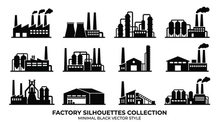 Fototapeta premium Industrial factory building silhouettes collection.