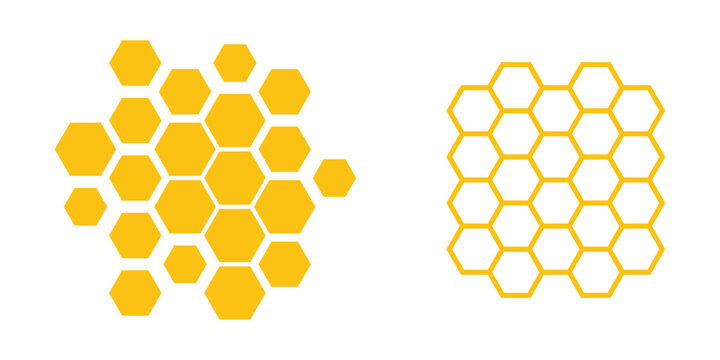 Modern pattern seamless yellow hexagon honeycombs on a white background. Honey comb background pattern symbol. Simple outline and solid honeycomb pattern for banner poster background. Eps10