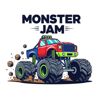 Monster Jam Truck Crushing Rocks, Extreme Off-Road Vehicle Illustration