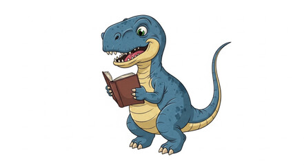 Cute cartoon dinosaur reading a book. © Melinda
