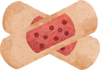 Watercolor Style Crossed Adhesive Bandages Illustration