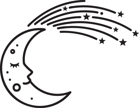 Sleeping crescent moon with falling stars crescent sleeping astronomy