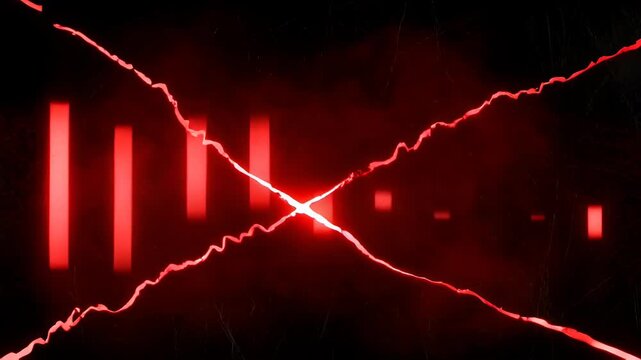 Red Black Grunge Horror Creepy Abstract Glowing Bar And Line Chart On Dark Background With Eerie Light, Light Wave With Glowing Particle Form And Digital Line Effect, Shape With Glowing Texture On