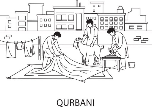 Qurbani sacrifice ritual scene with people and goat sacrifice tradition