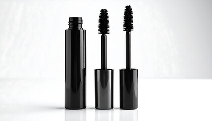 Obraz premium Black mascara tubes and wands displayed.