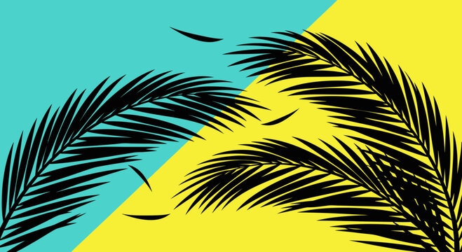 Abstract palm tree leaves against a vibrant two tone background