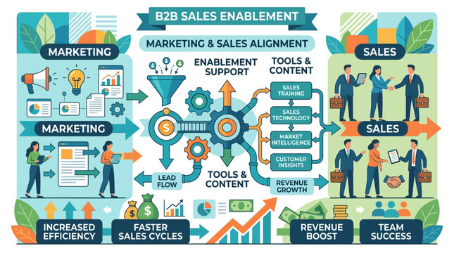 Business people working with sales enablement.
