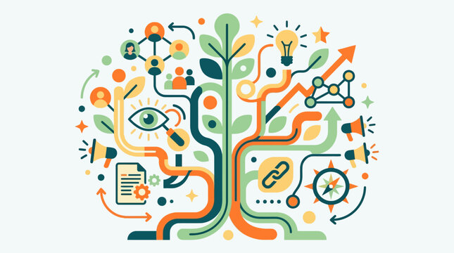 Colorful Brain With Various Symbols.