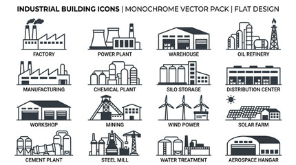 Naklejka premium Industrial buildings and factory icons.