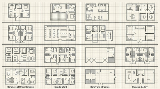 Collection of architectural blueprints and plans.
