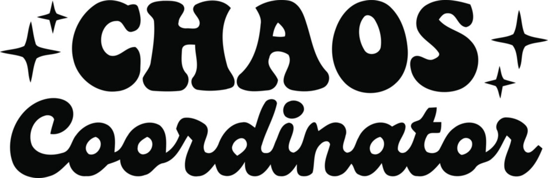 Chaos coordinator text in bold black letters with star icons