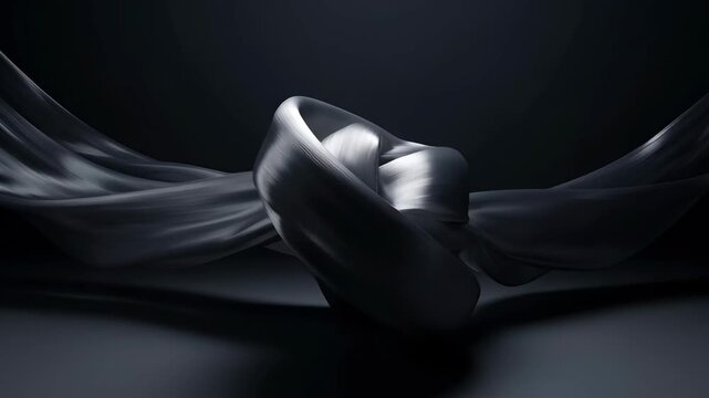 Abstract animation full frame wave saturation dark flowing fabric sculpture elegant motion with ribbon swirl, smooth sheen, shadow, loop flow, modern background design