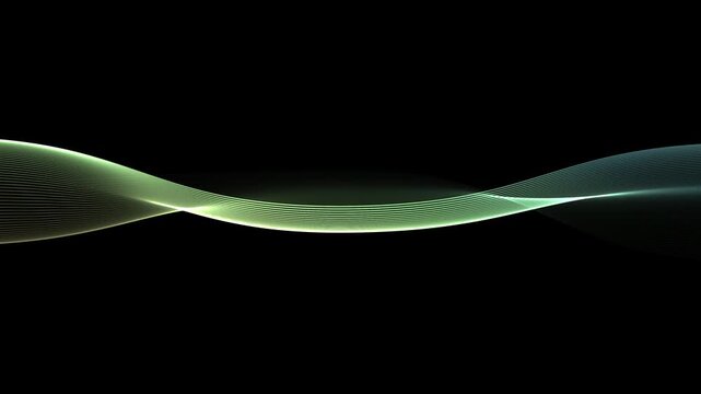 colorful spectrum waves animation on black background. Glowing green wave on black background.
