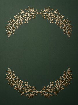 Elegant gold botanical wreath border on a dark green textured background, Luxury blank card template