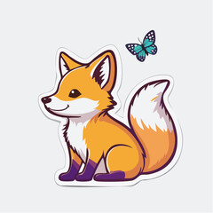 Obraz premium Cute Cartoon Fox Sitting with a Butterfly