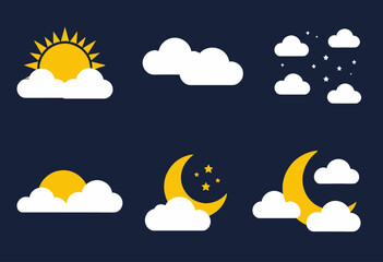 Obraz premium Flat Design Icon Set of Sun, Moon and Clouds Elements