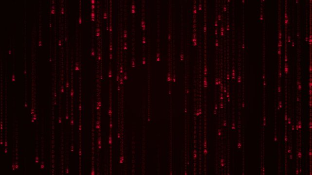 Code Rain Cascading Across a Dark Red Matrix Scene for Digital Atmosphere and Coding Style
