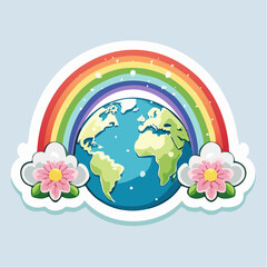 Naklejka premium Earth with Rainbow and Flowers