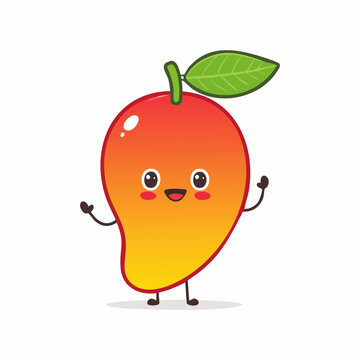 Cute Kawaii Mango Character Waving