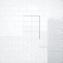 Fototapeta premium Minimalist White Brick Wall Background With Recessed Rectangular Niche And Varied Masonry Patterns Clean Lines And High Key Architectural Lighting