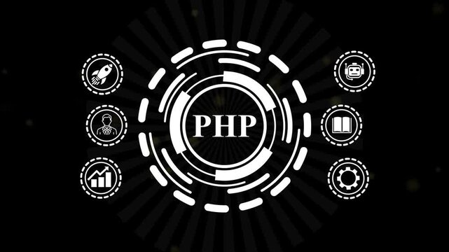 PHP investment business growth digital graph. Animated digital interface displaying return on investment concept with business growth icons, futuristic neon motion graphic.4k animation 4k