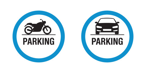 Parking Zone Signs Icon Vector Illustration for Motorcycles and Cars, Isolated Traffic Symbols for Transportation and Road Navigation Design. © AYAT 01