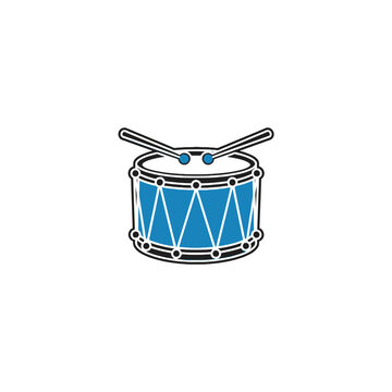 A blue drum with drumsticks.
