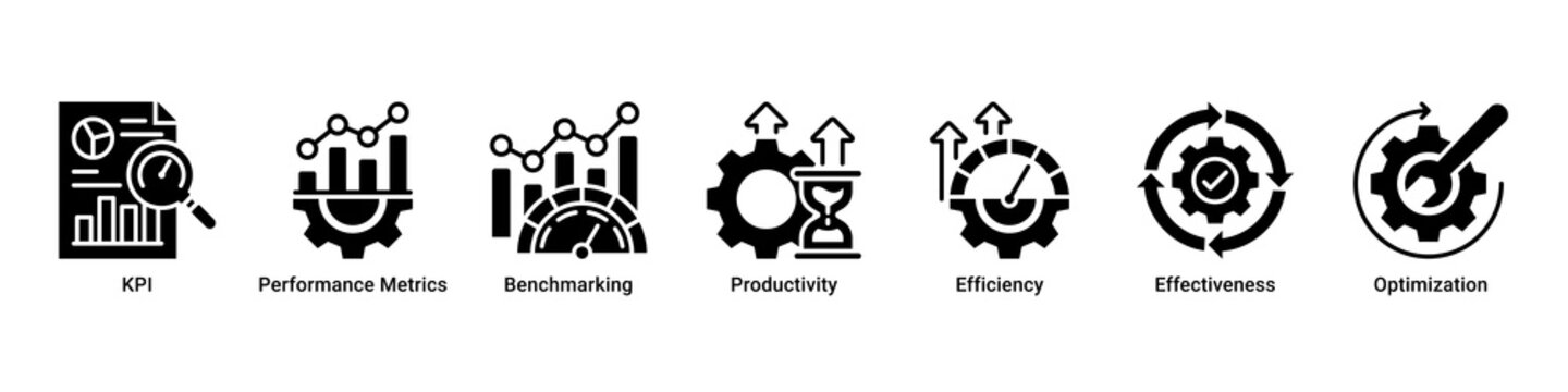 Performance Tracking web banner icon vector illustration with icons of KPI, Performance Metrics, Benchmarking, Productivity, Efficiency, Effectiveness and Optimization