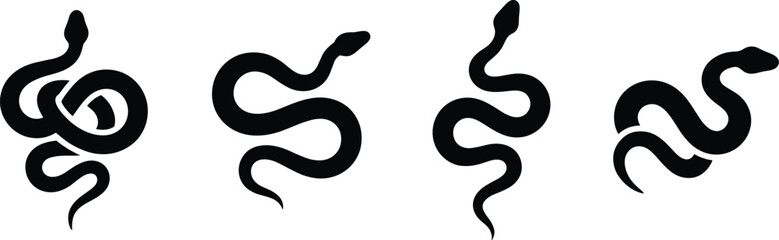 Fototapeta premium Snake silhouette vector illustration set showing coiled, curved, and undulating reptile body designs for creative applications