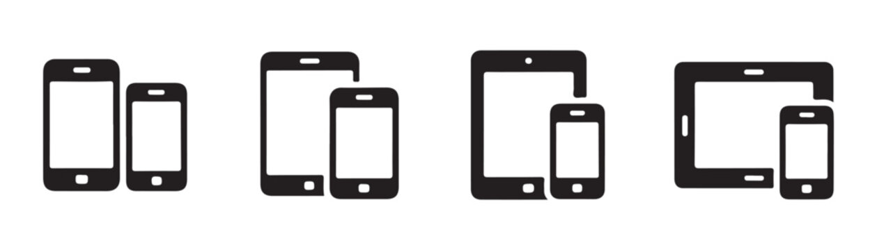 Set of mobile phone and tablet computer flat vector icons for responsive design testing and layout.