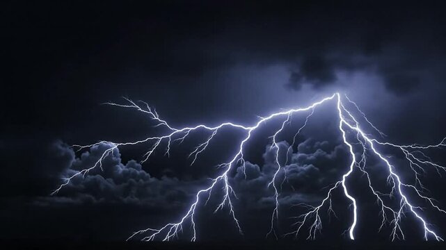 Dramatic lightning strike in stormy sky