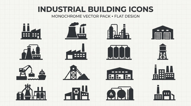 Industrial building icons and symbols.