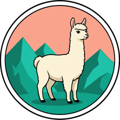 Fototapeta premium Stylized Alpacas Standing in a Mountainous Landscape Vector Illustration