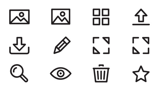 Outline icons set for user interface design collection on transparent background.