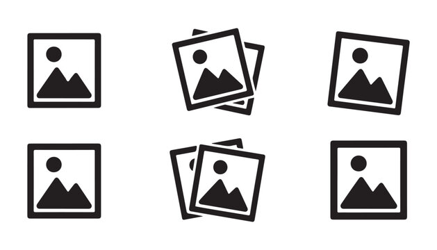 Picture icons set for photo gallery application on transparent background.