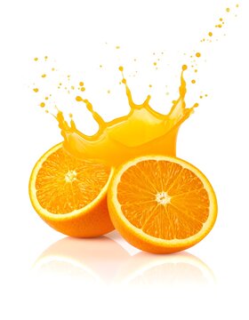 Juicy oranges with splash effect.