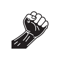 Obraz premium Strong Raised Clenched Human Fist Silhouette Symbol Of Power Solidarity And Revolution. 