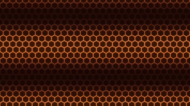 Technology Animated Background Featuring Glowing Orange Hexagon Grid Pattern for Science Fiction and Digital Interface Designs