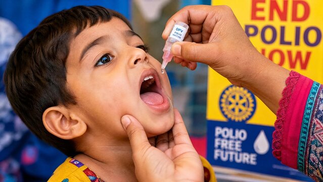Little Girl Receiving Oral Polio Vaccine (OPV) Drops for Public Health Immunity