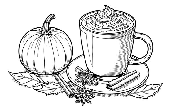 Pumpkin Spice Latte with Whipped Cream Next to a Small Pumpkin Cinnamon Sticks and Star Anise Autumn Beverage