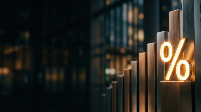 Inflation rate concept percentage growth finance economy business chart investment increase success profit data analysis market statistics trend digital light glowing metal bar graph background