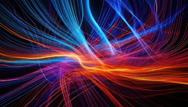 Abstract light trails in vibrant colors create a dynamic background.